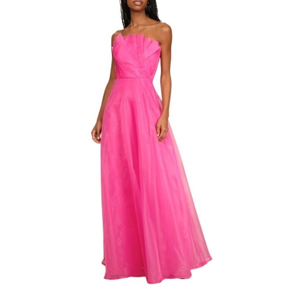 Lulu's Hot Pink Strapless Prom Gown